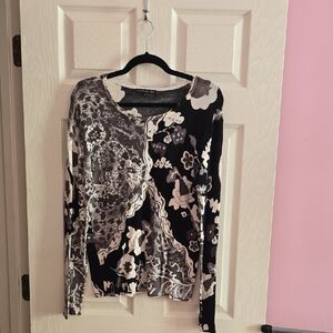 Pierri‎ New York Black and Gray Floral Long Sleeve Top